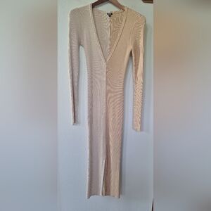 Monrow Two Tone Ribbed Colorblock Midi Sweater Dress Vneck Womens Size S